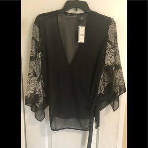 NY & Co Black/ White Wrap Shirt NWT